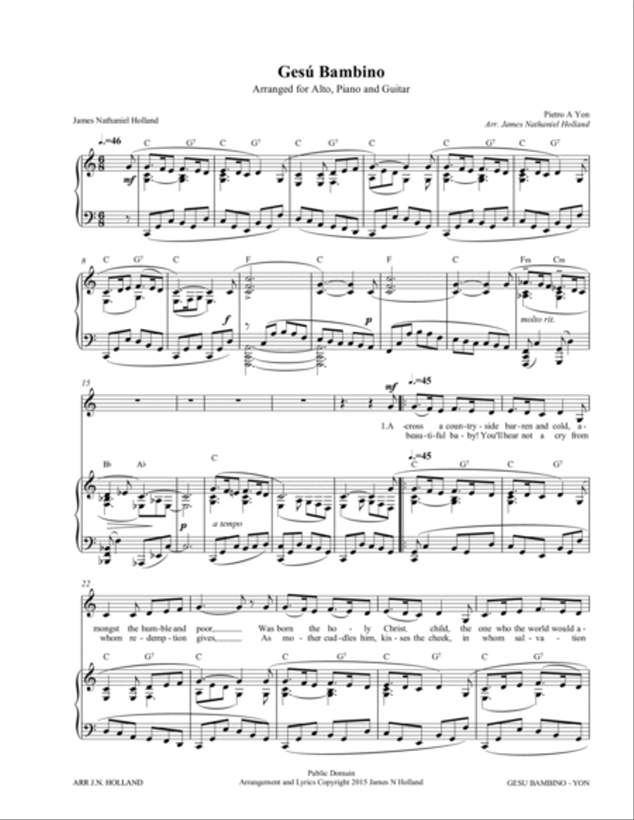 Gesu Bambino for Alto Voice and Piano with New English Lyrics Alto Voice scores gallery preview page 3