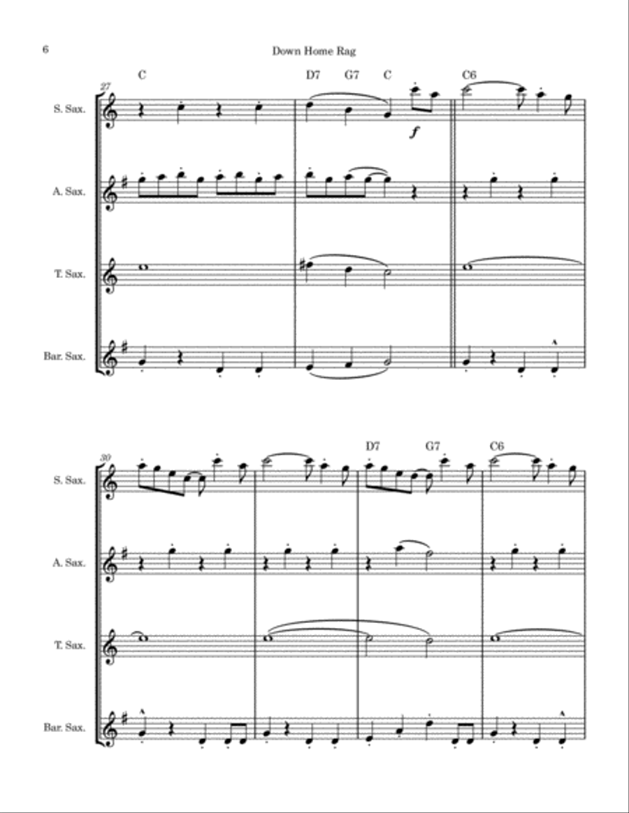 Down Home Rag (Saxophone Quartet) Saxophone Quartet scores gallery preview page 6