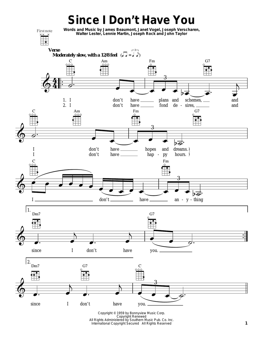 Since I Don't Have You Ukulele scores gallery preview page 1