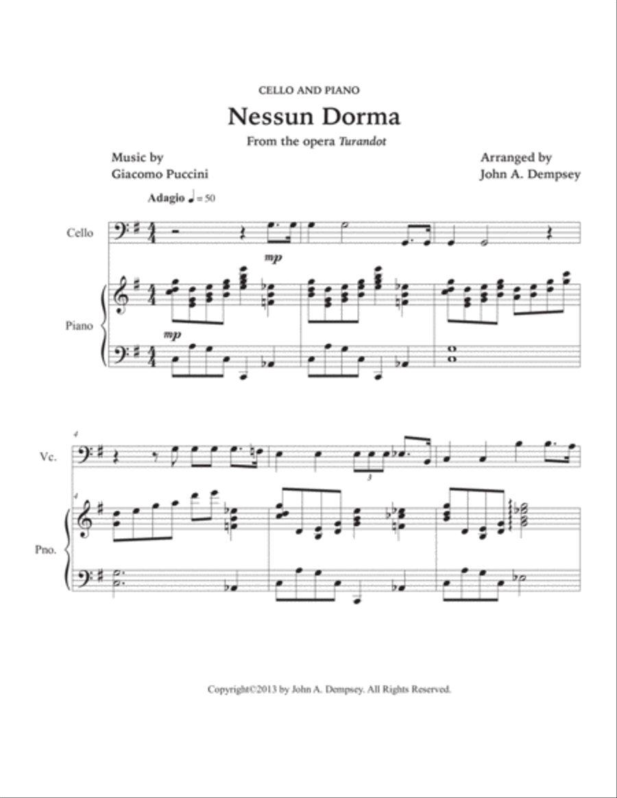 Nessun Dorma (Cello and Piano) Piano scores gallery preview page 5