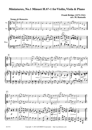 Book cover for Miniatures, No.1 Minuet, H.87-1 for Violin, Viola & Piano