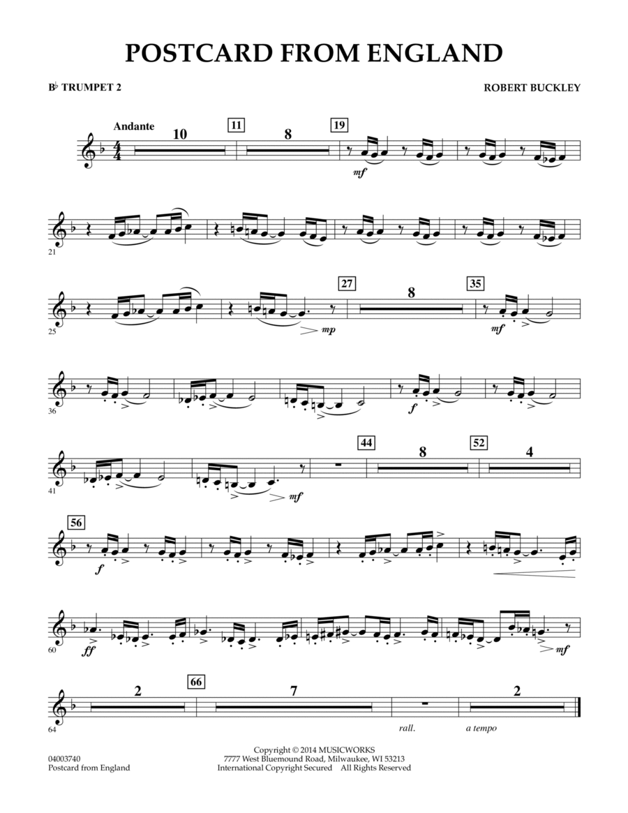 Postcard from England - Bb Trumpet 2 Concert Band scores gallery preview page 1
