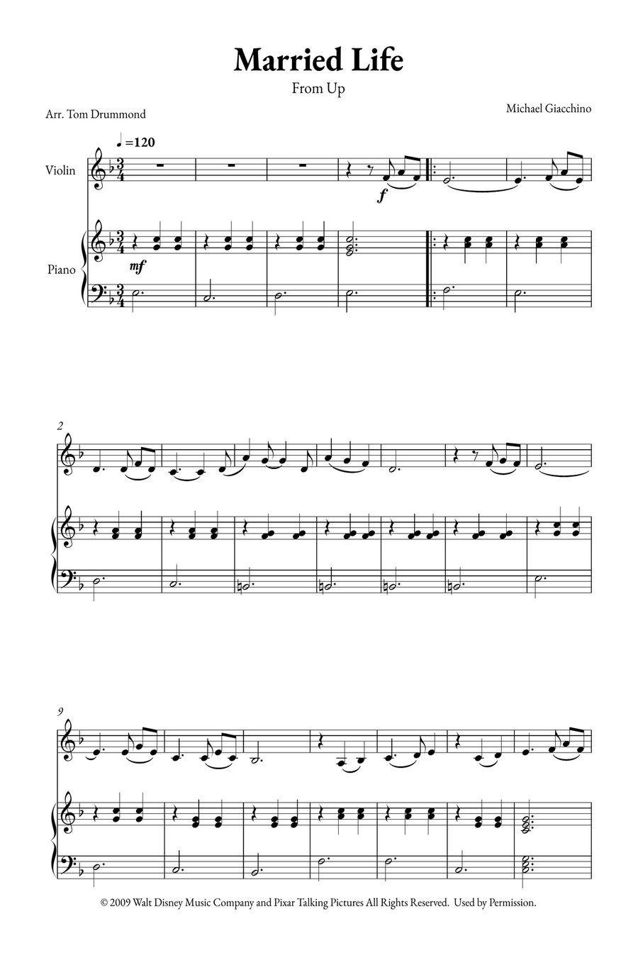 Married Life Violin Solo scores gallery preview page 1