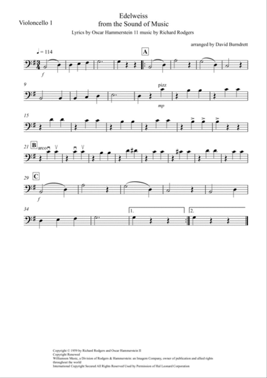 Edelweiss Cello Solo scores gallery preview page 3
