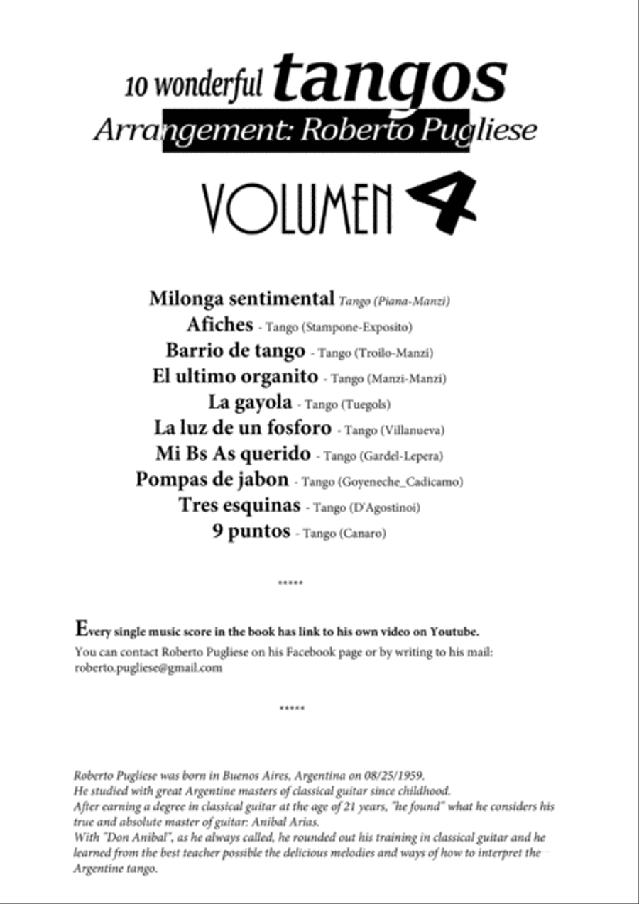 10 wonderful TANGOS for guitar by Roberto Pugliese - Volumen 4 Classical Guitar scores gallery preview page 4