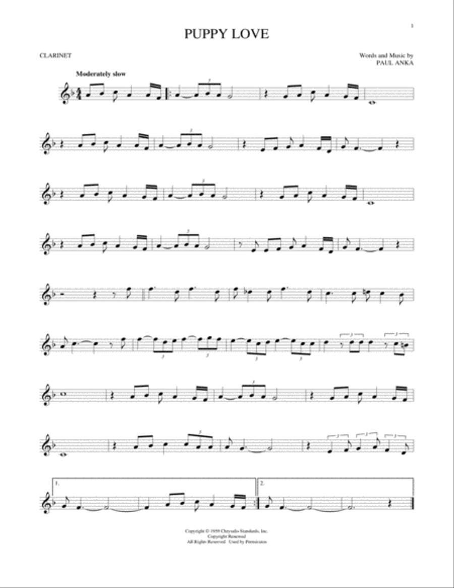 Puppy Love Clarinet Solo scores gallery preview page 1