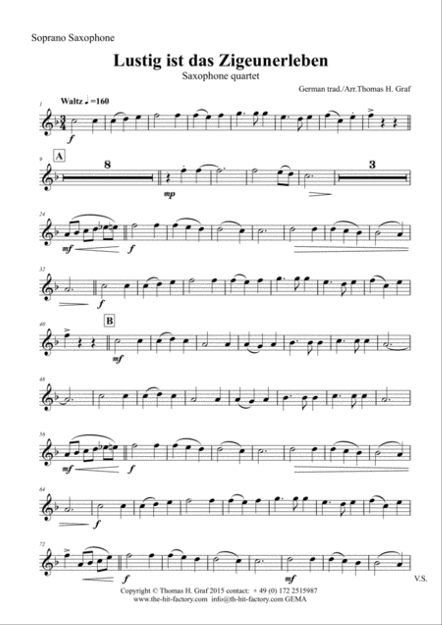Lustig ist das Zigeunerleben - German Folk Song - Oktoberfest - Saxophone Quartet Saxophone Quartet scores gallery preview page 6