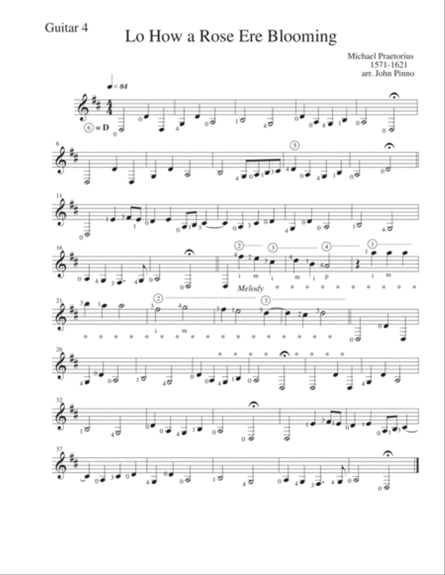Lo, How a Rose Ere Blooming for Classical Guitar Quartet Guitar Ensemble scores gallery preview page 6