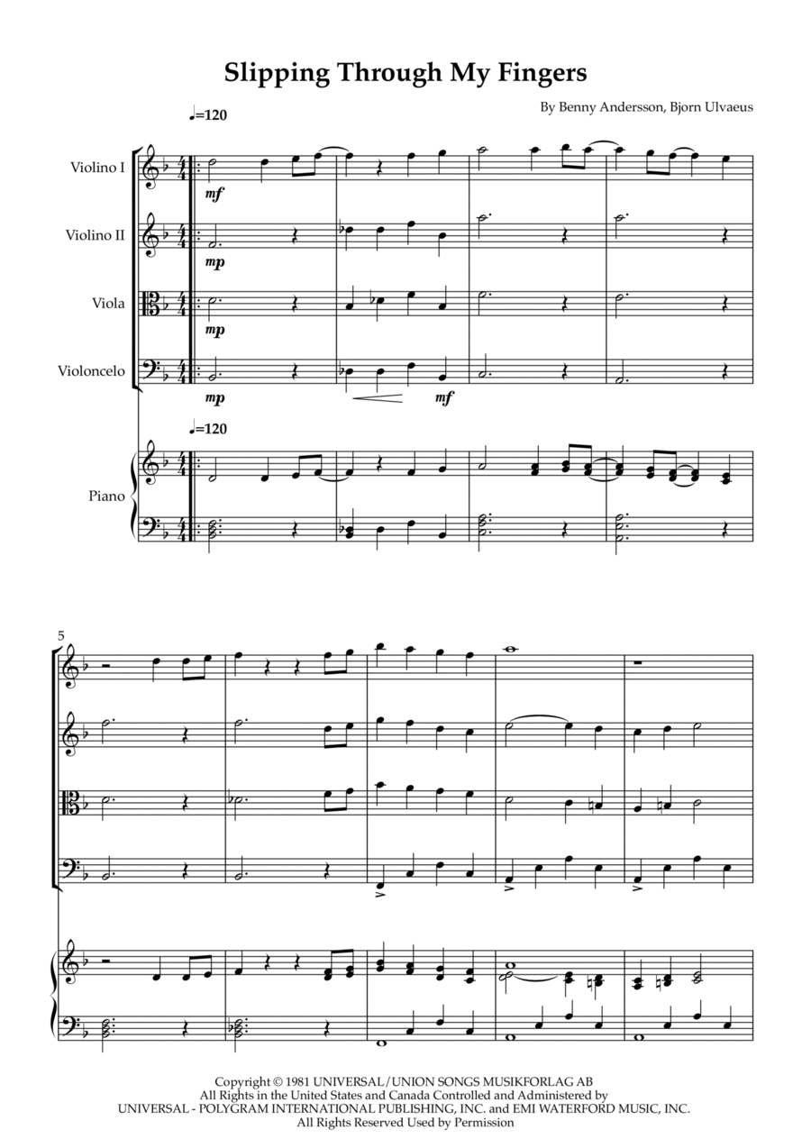 Slipping Through My Fingers String Quartet scores gallery preview page 1