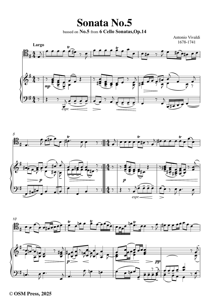 Vivaldi-Sonata No.5,in e minor,Op.14 No.5;RV 40 Piano scores gallery preview page 2