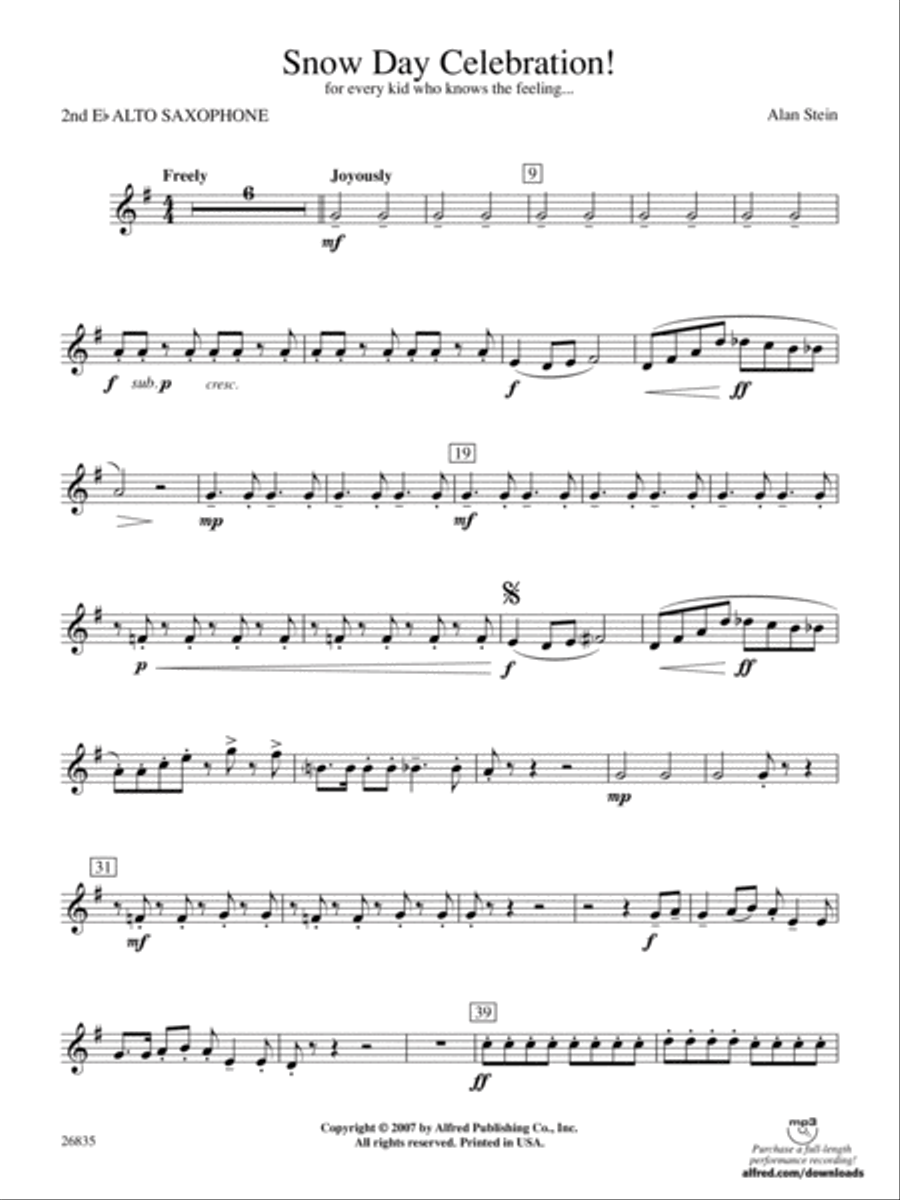 Snow Day Celebration!: 2nd E-flat Alto Saxophone Concert Band scores gallery preview page 1