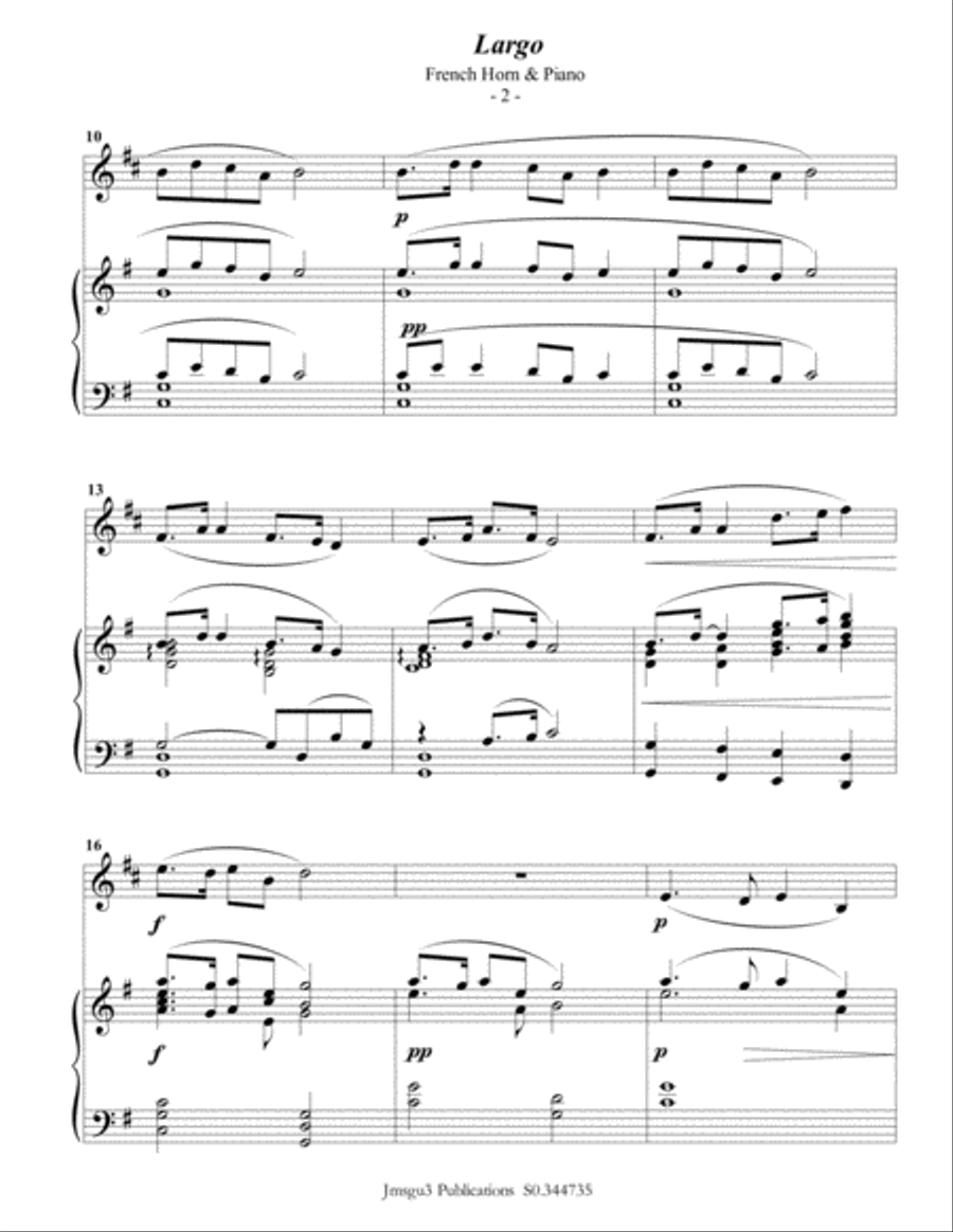 Dvořák: Largo from the New World Symphony for French Horn & Piano Horn scores gallery preview page 2