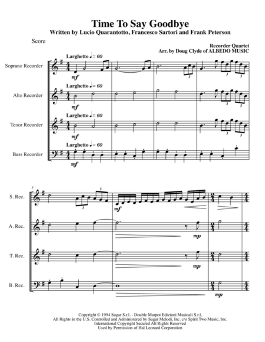 Time To Say Goodbye Small Ensemble scores gallery preview page 1