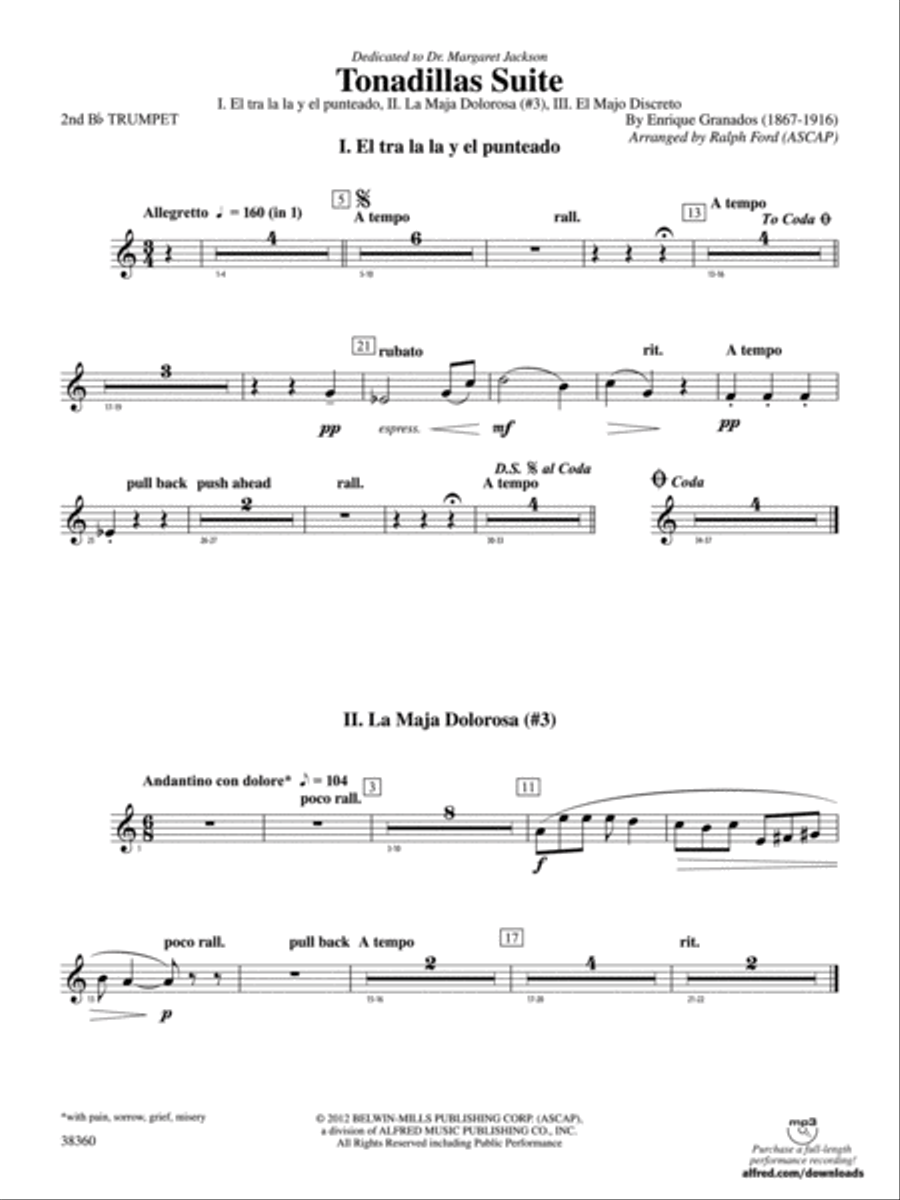 Tonadillas Suite: 2nd B-flat Trumpet Concert Band scores gallery preview page 1