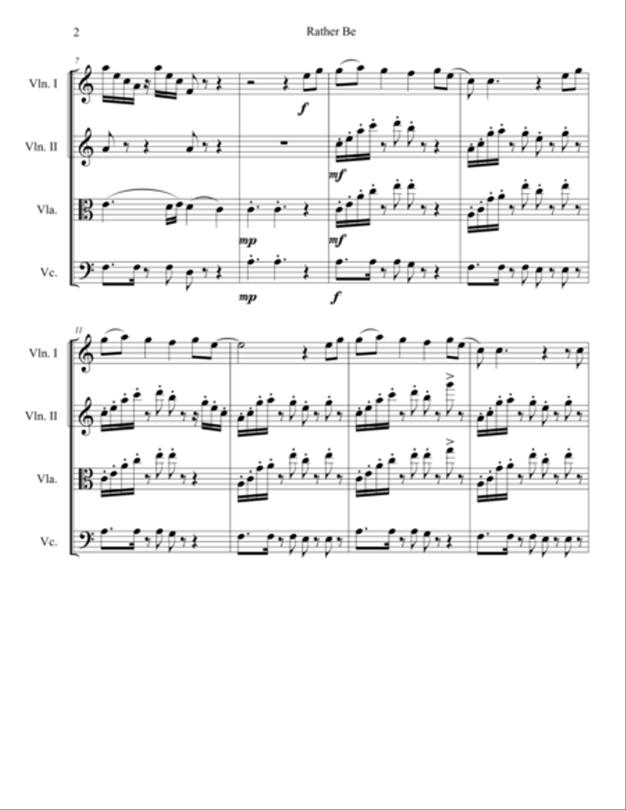 Rather Be String Quartet scores gallery preview page 2
