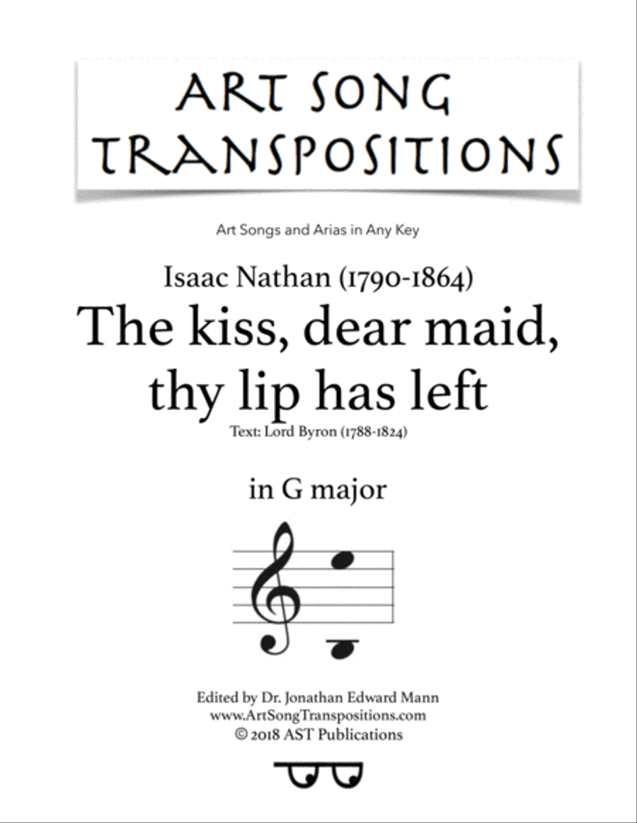 NATHAN: The kiss, dear maid, thy lip has left (transposed to G major) Voice scores gallery preview page 1