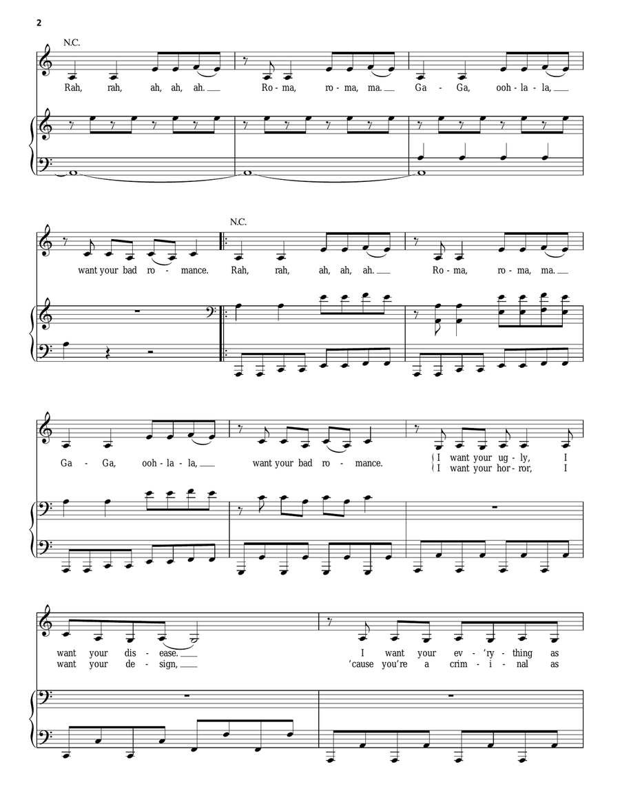 Bad Romance Piano, Vocal scores gallery preview page 2