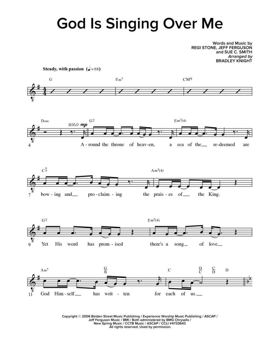 God Is Singing Over Me (arr. Bradley Knight) Piano scores gallery preview page 1