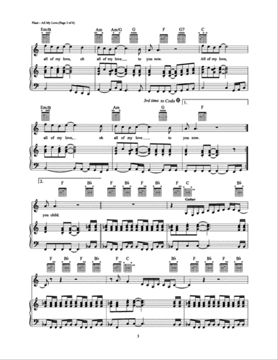 All My Love All My Love Piano, Vocal, Guitar scores gallery preview page 3