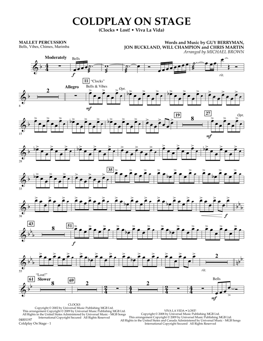 Coldplay on Stage - Mallet Percussion Concert Band scores gallery preview page 1