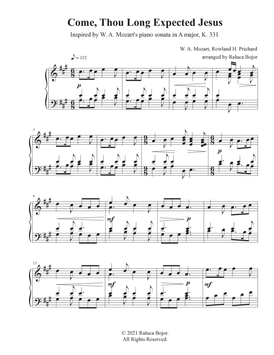 Come, Thou Long Expected Jesus / Mozart (advanced piano medley arrangement) image number null