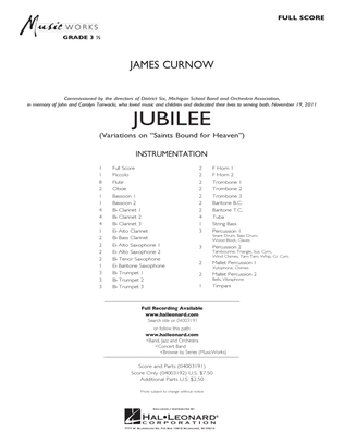 Book cover for Jubilee (Variations On "Saints Bound for Heaven") - Full Score
