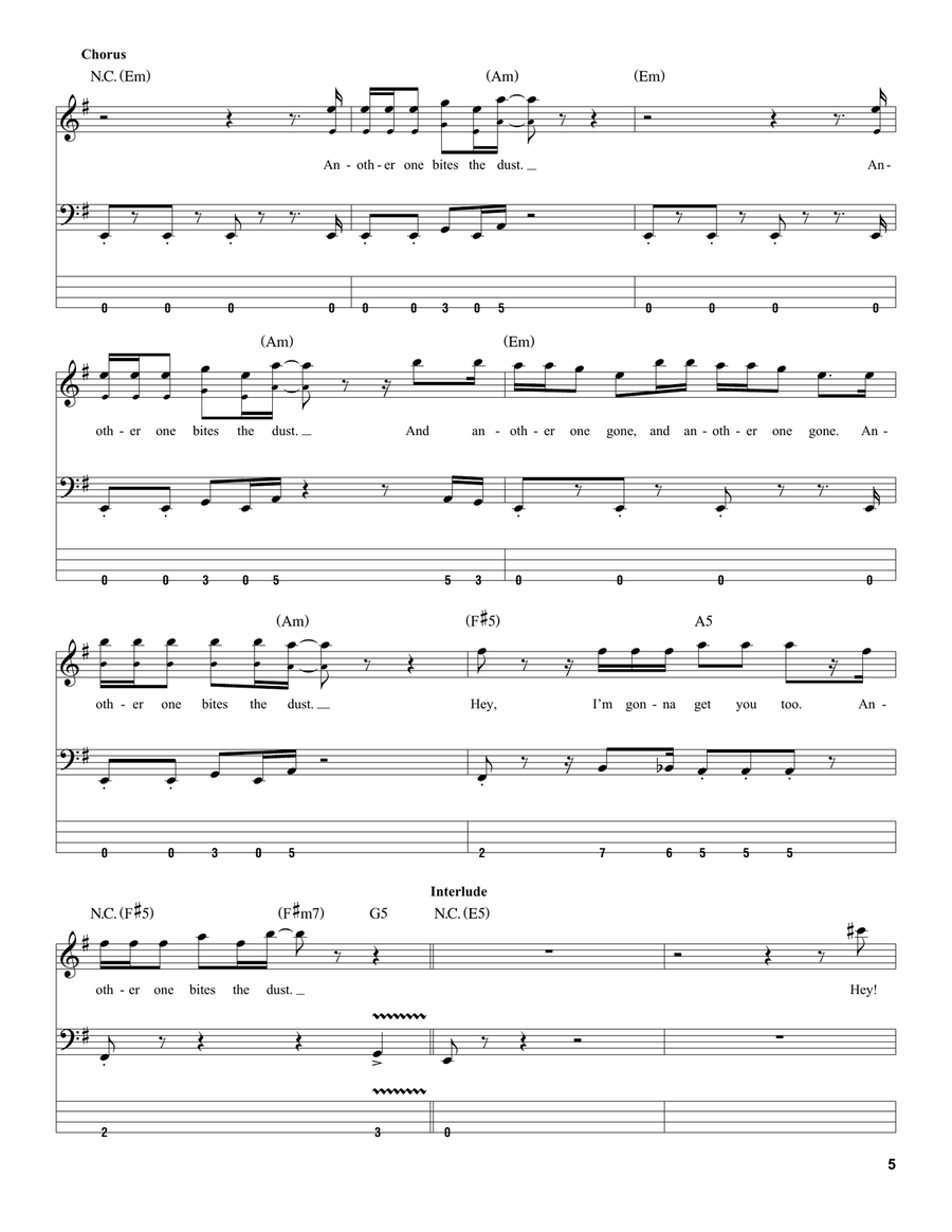 Another One Bites The Dust Acoustic Guitar scores gallery preview page 5