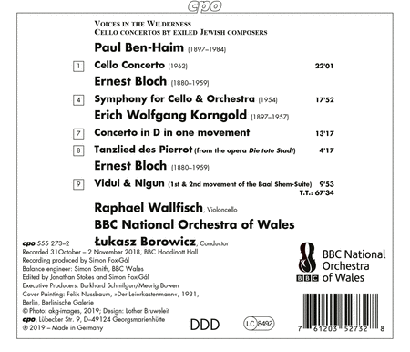 Ben-Haim, Bloch, & Korngold: Cello Concertos