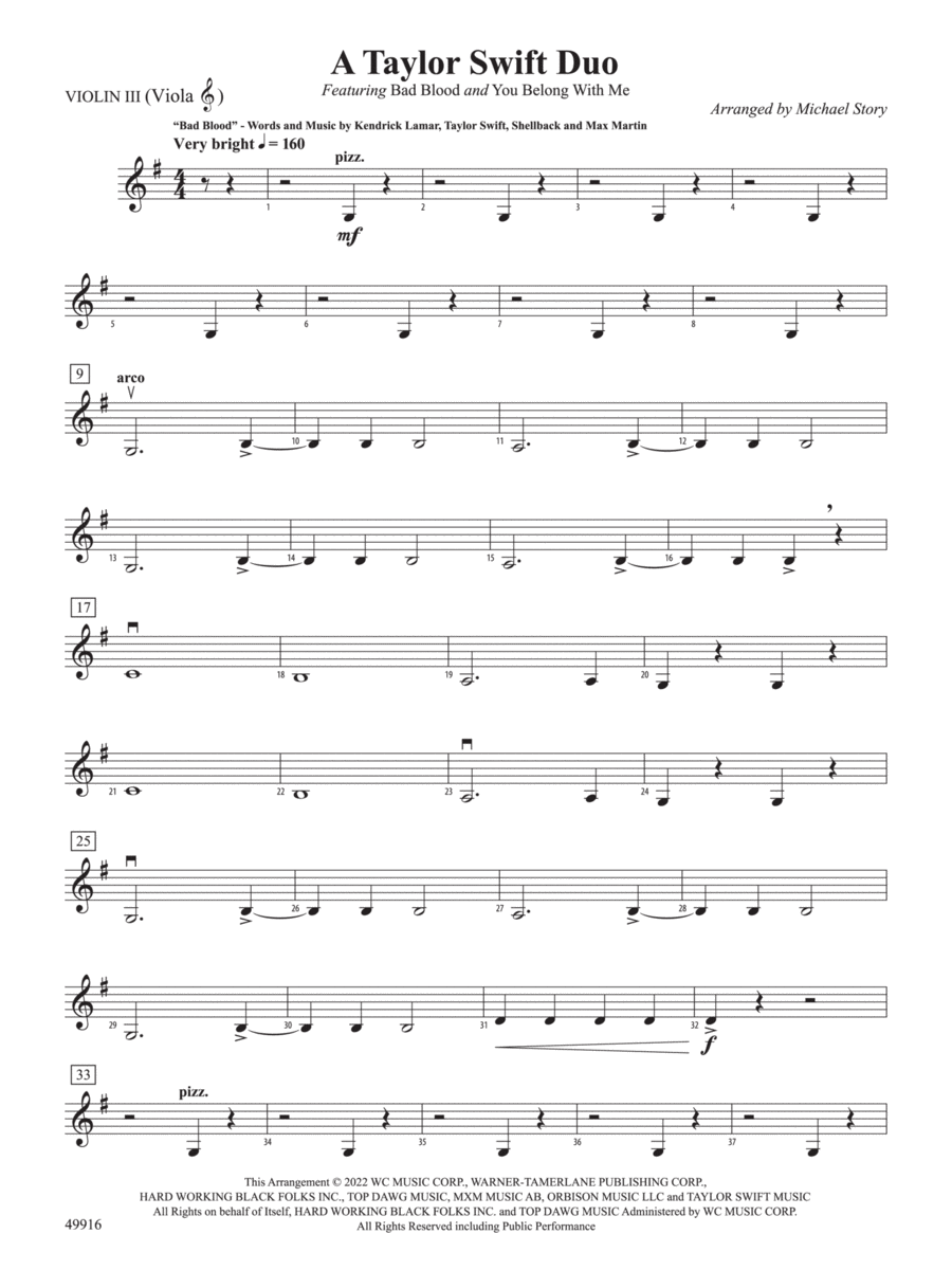 A Taylor Swift Duo: 3rd Violin (Viola [TC]) String Orchestra scores gallery preview page 1
