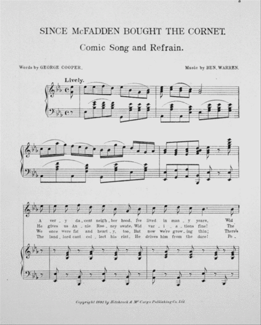 Since McFadden Bought the Cornet. Comic Song Voice scores gallery preview page 2