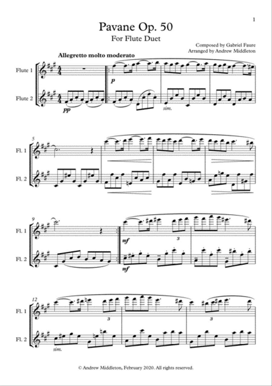 Pavane Op. 50 arranged for Flute Duet Flute Duet scores gallery preview page 3