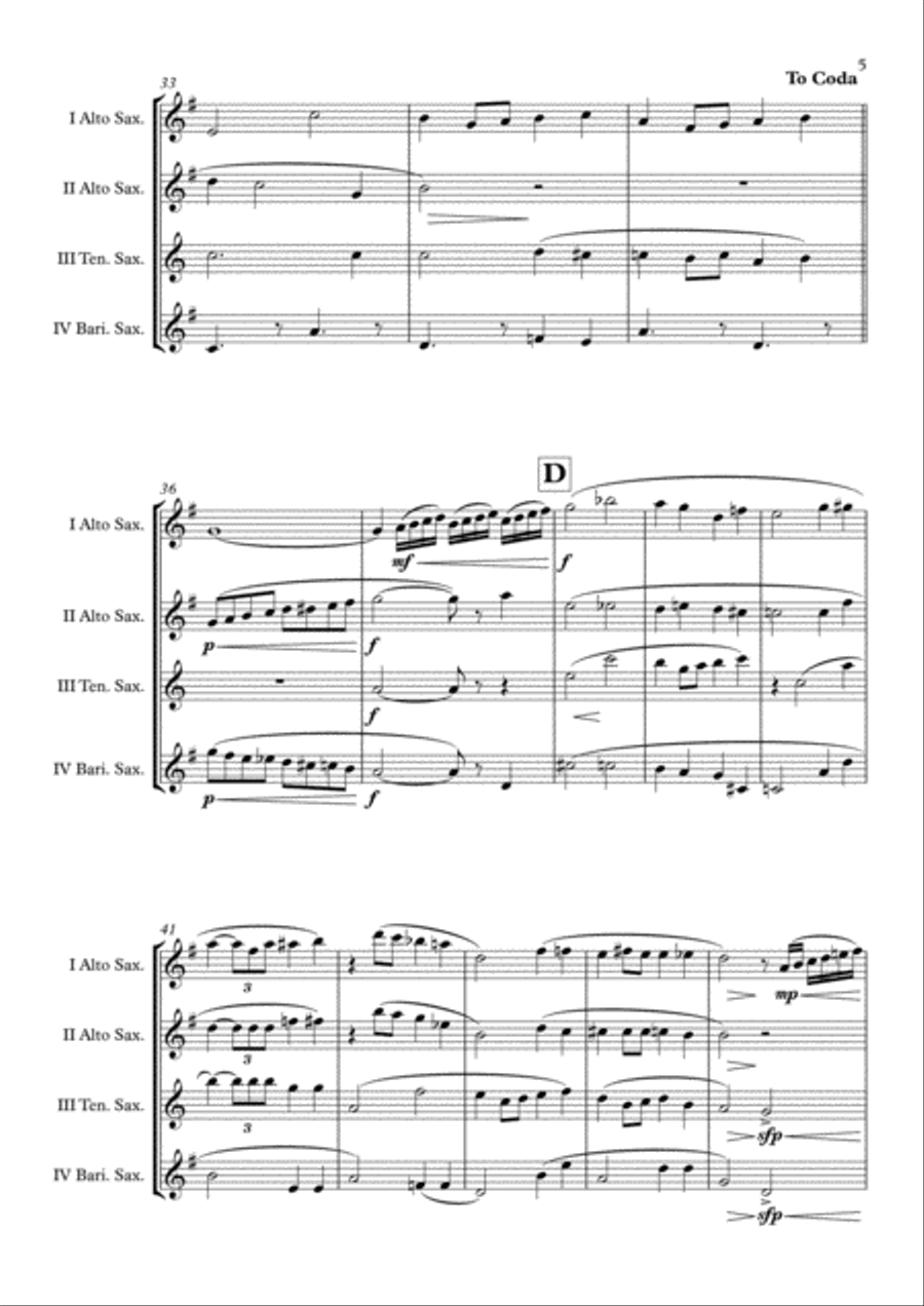 Over The Rainbow (from The Wizard Of Oz) Saxophone Quartet scores gallery preview page 6