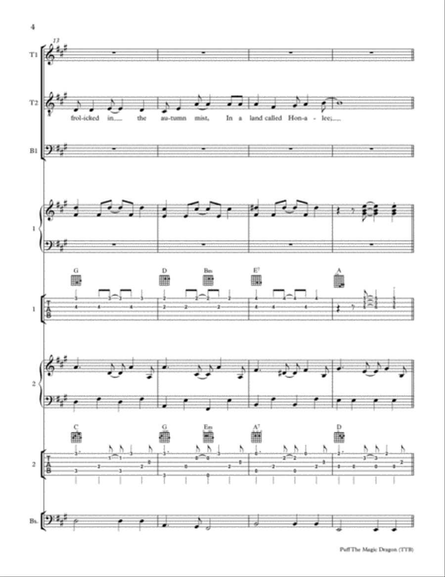 Puff The Magic Dragon Acoustic Guitar scores gallery preview page 4