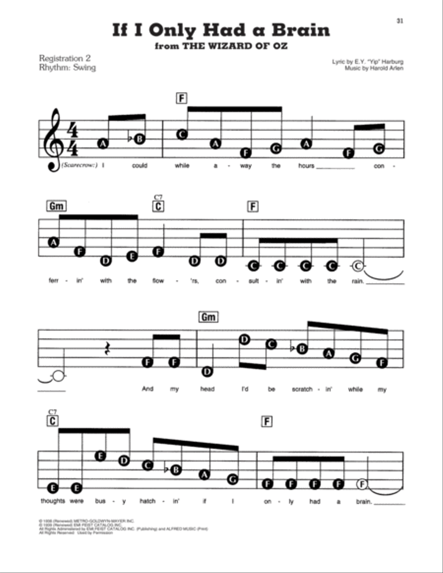 If I Only Had A Brain (from The Wizard Of Oz) Electronic Keyboard scores gallery preview page 1