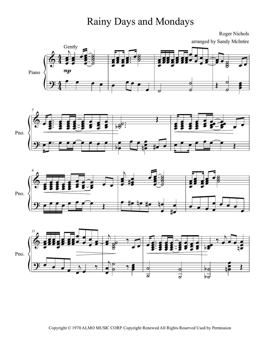 Rainy Days And Mondays Piano Method scores gallery preview page 1