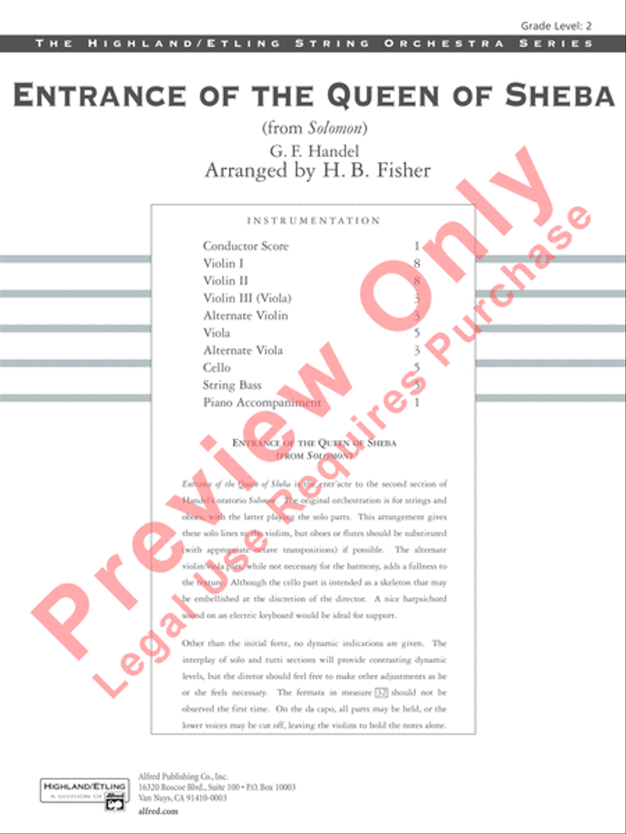 Entrance of the Queen of Sheba String Orchestra scores gallery preview page 2