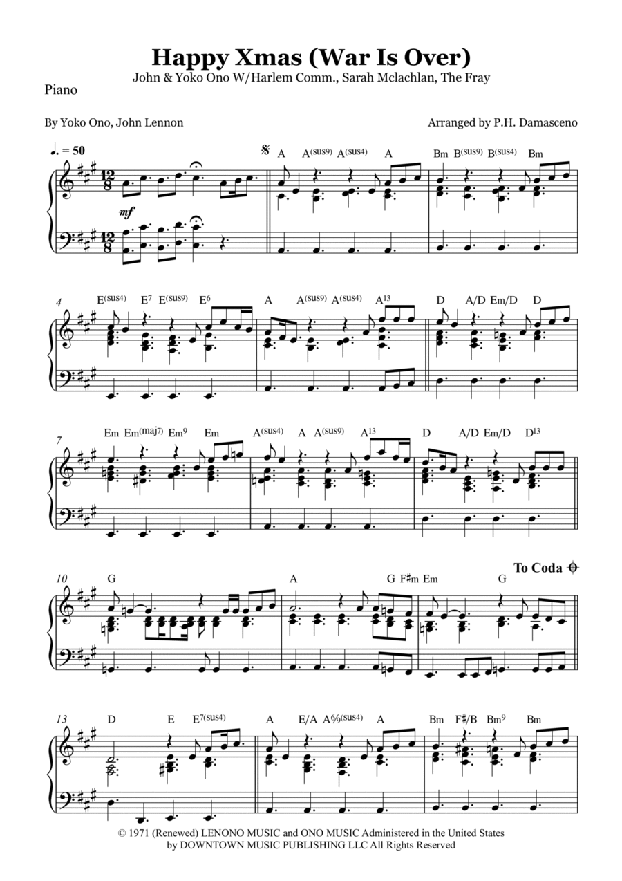 Happy Xmas (war Is Over) Piano Solo scores gallery preview page 1