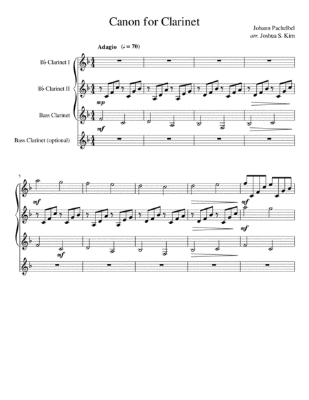 Pachelbel Canon for Clarinet Quartet image number null