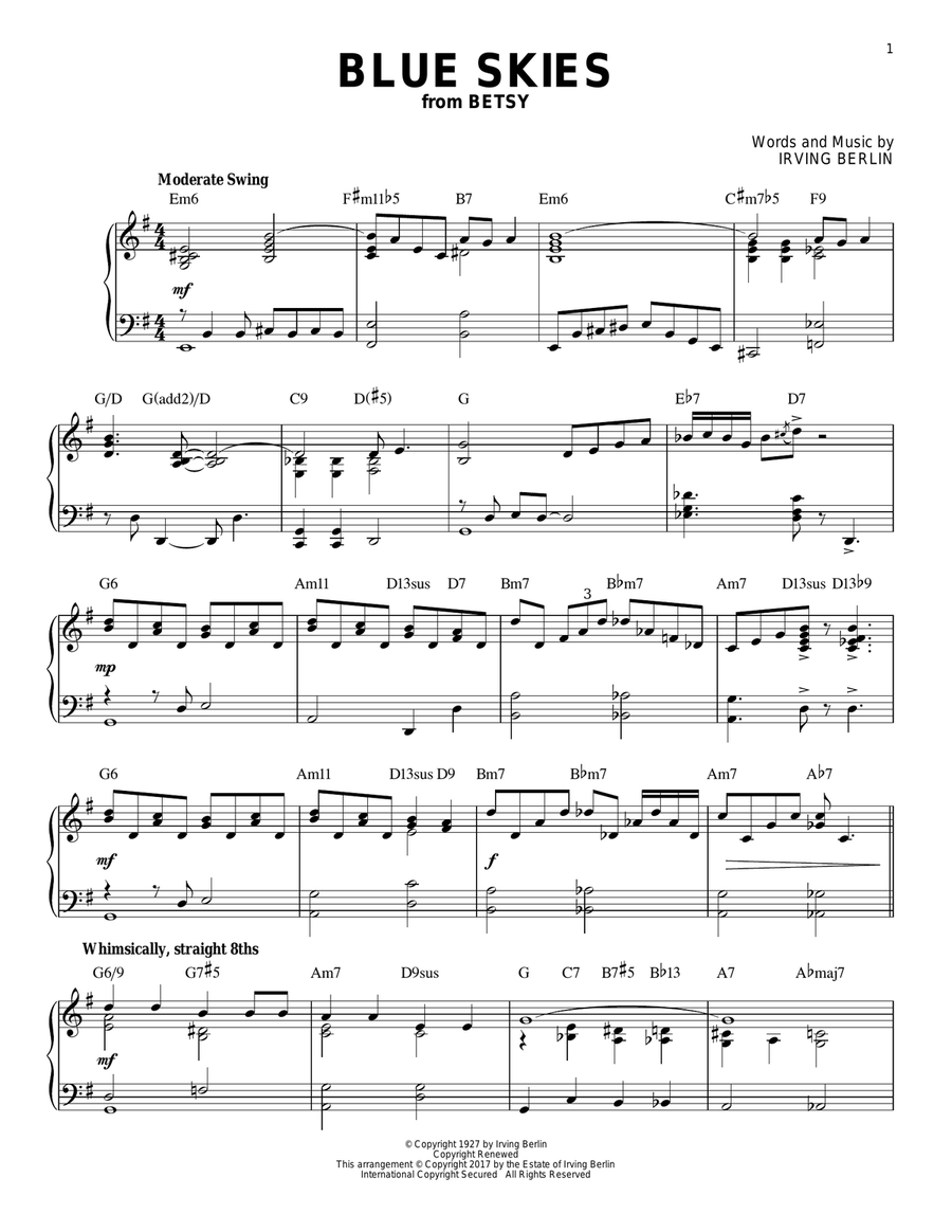 Blue Skies [Jazz version] Piano Solo scores gallery preview page 1