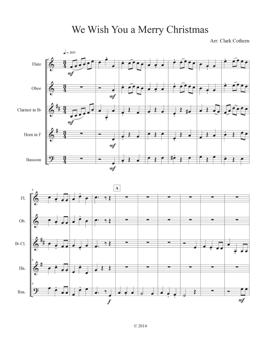 We Wish You a Merry Christmas (Woodwind Quintet) Woodwind Quintet scores gallery preview page 1