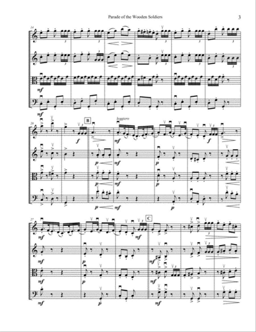 Parade of the Wooden Soldiers String Quartet scores gallery preview page 3