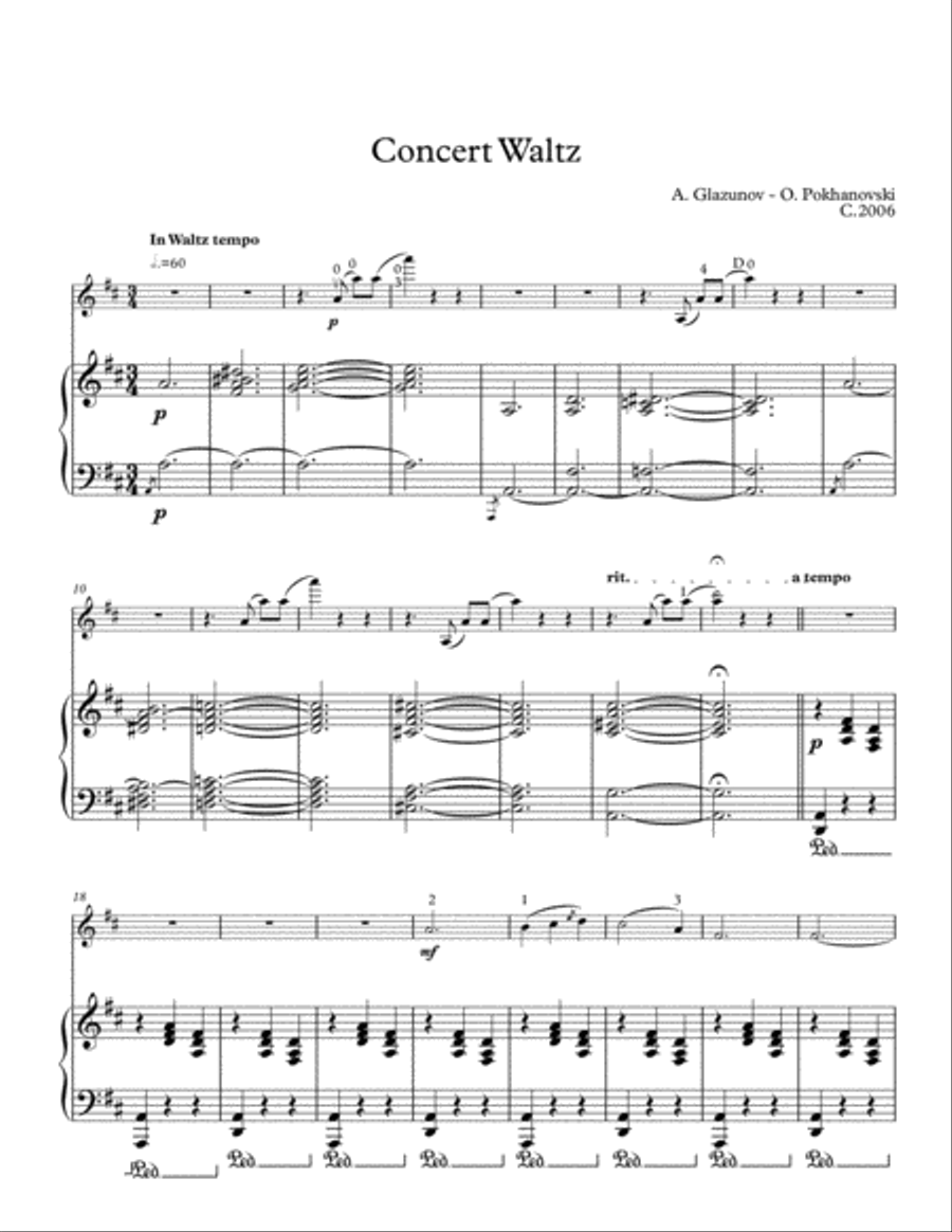 Glazunov Grand Concert Waltz for violin and piano Violin Solo scores gallery preview page 1