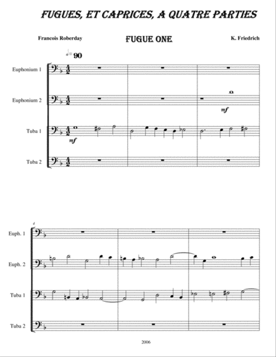 Fugue One from 'Fugue and Caprices for Four-Part Organ' 4-Part scores gallery preview page 1
