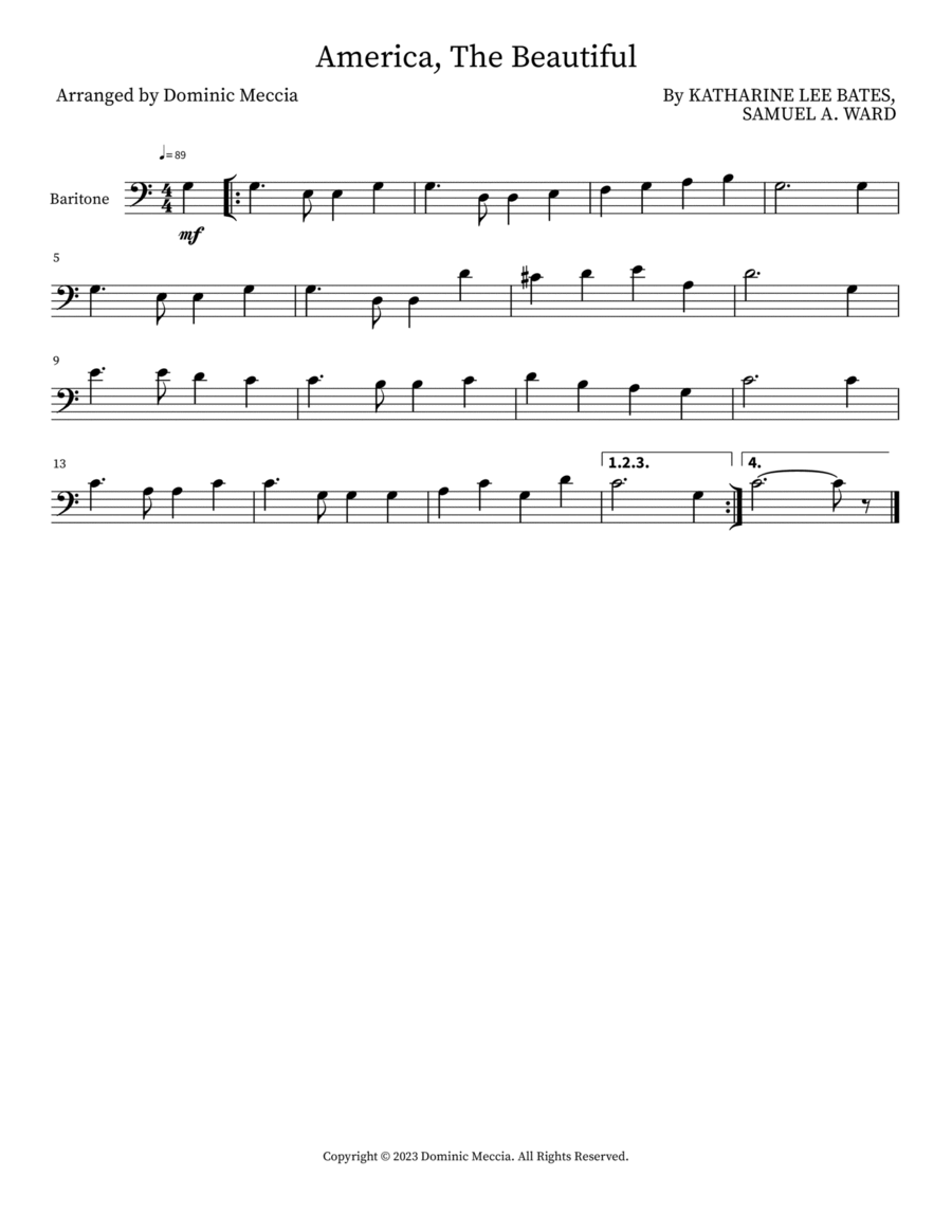America, The Beautiful Baritone Saxophone scores gallery preview page 1