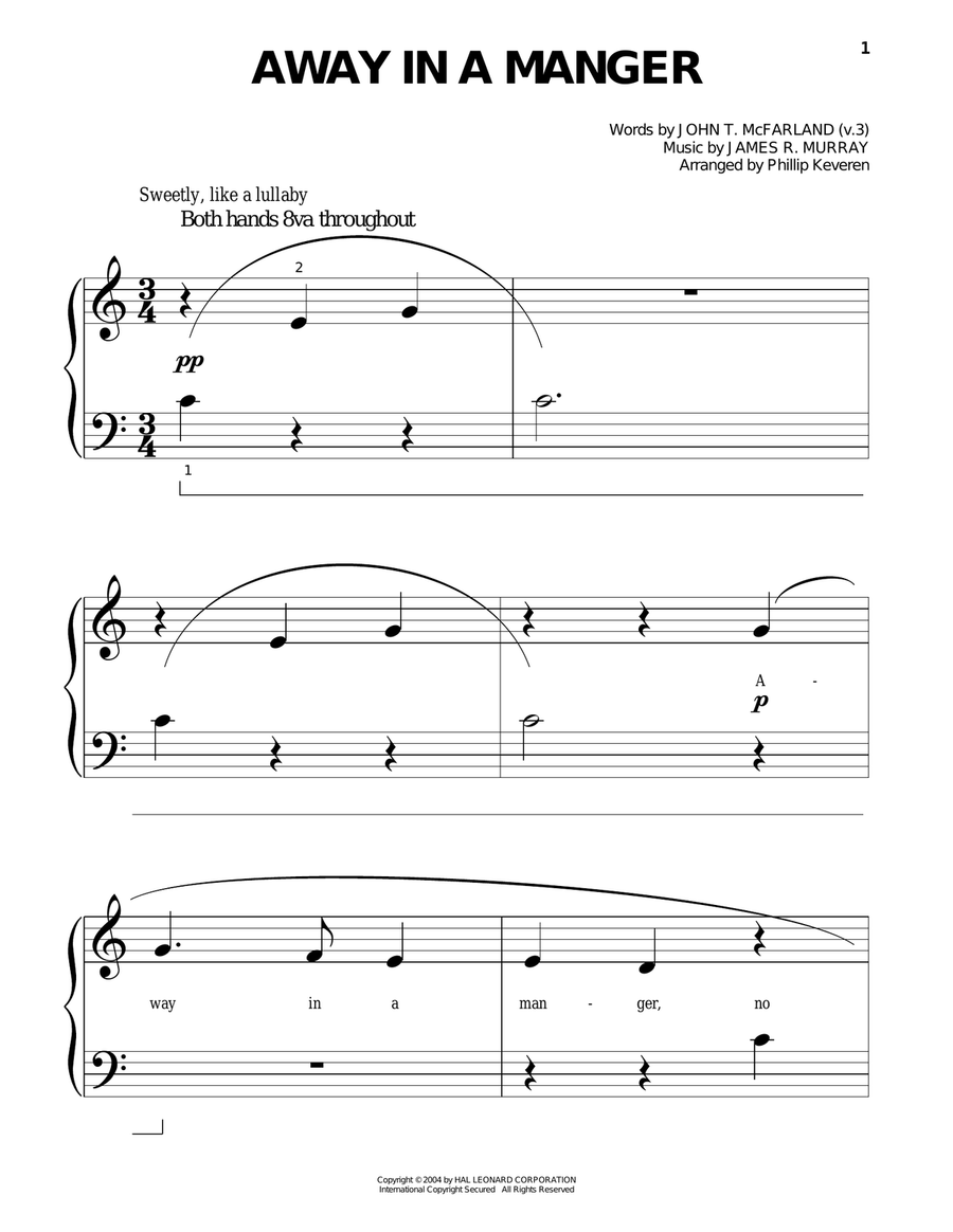 Away In A Manger (arr. Phillip Keveren) Easy Piano scores gallery preview page 1