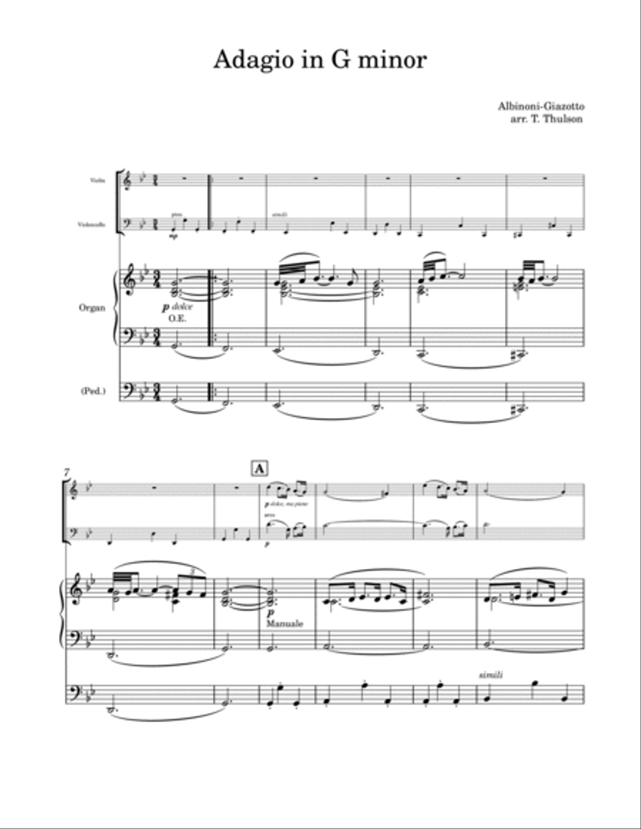 Adagio In Sol Minore (adagio In G Minor) Small Ensemble scores gallery preview page 3