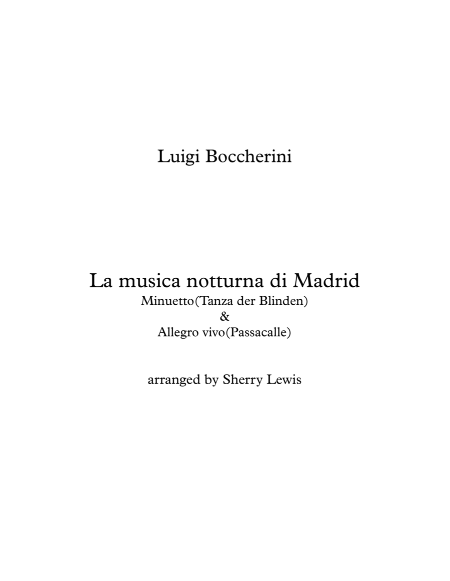 La musica notturna di Madrid - Minuetto (Tanz der Blinden) & Allegro Vivo (Passacalle) for String D String Duet scores gallery preview page 1