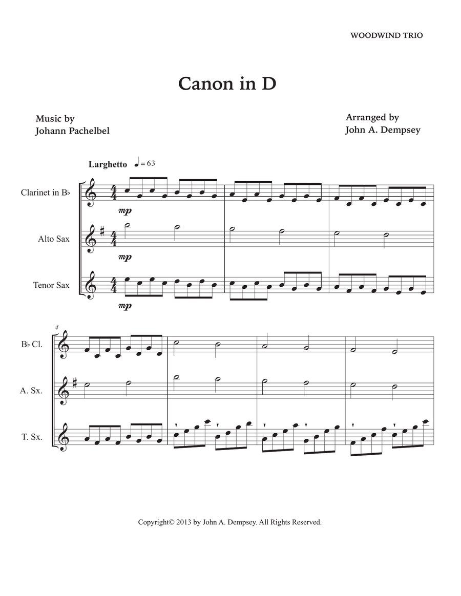 Canon in D (Woodwind Trio): Clarinet, Alto Sax and Tenor Sax Woodwind Trio scores gallery preview page 5