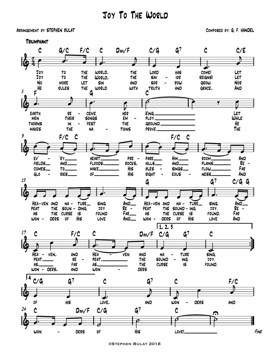 Joy To The World - Lead sheet (melody, lyrics & chords) in key of C Jazz Ensemble scores gallery preview page 1