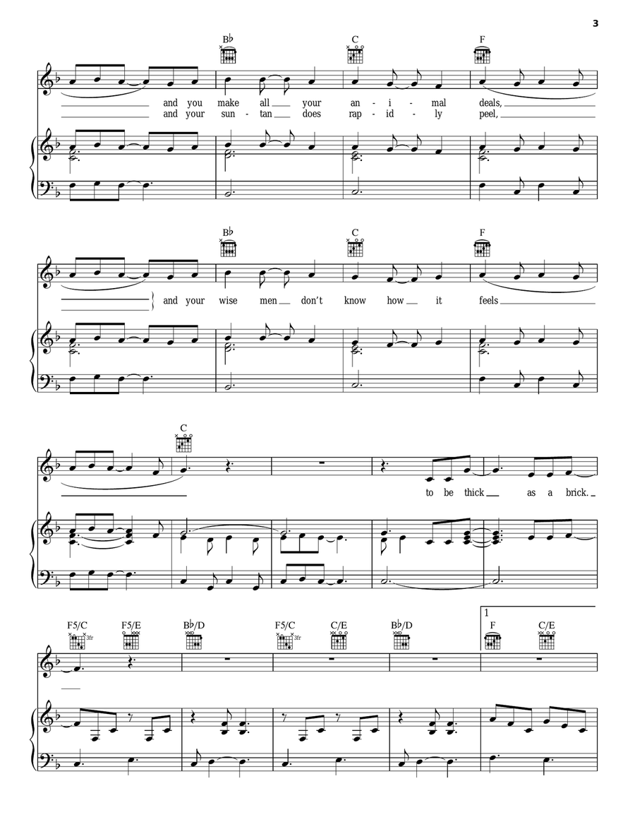 Thick As A Brick Piano, Vocal, Guitar scores gallery preview page 3